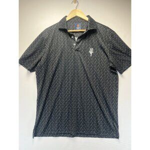 Donald Ross Sport Mens Black Dinosaur Print Embroidered Cactus Golf Polo Shirt L